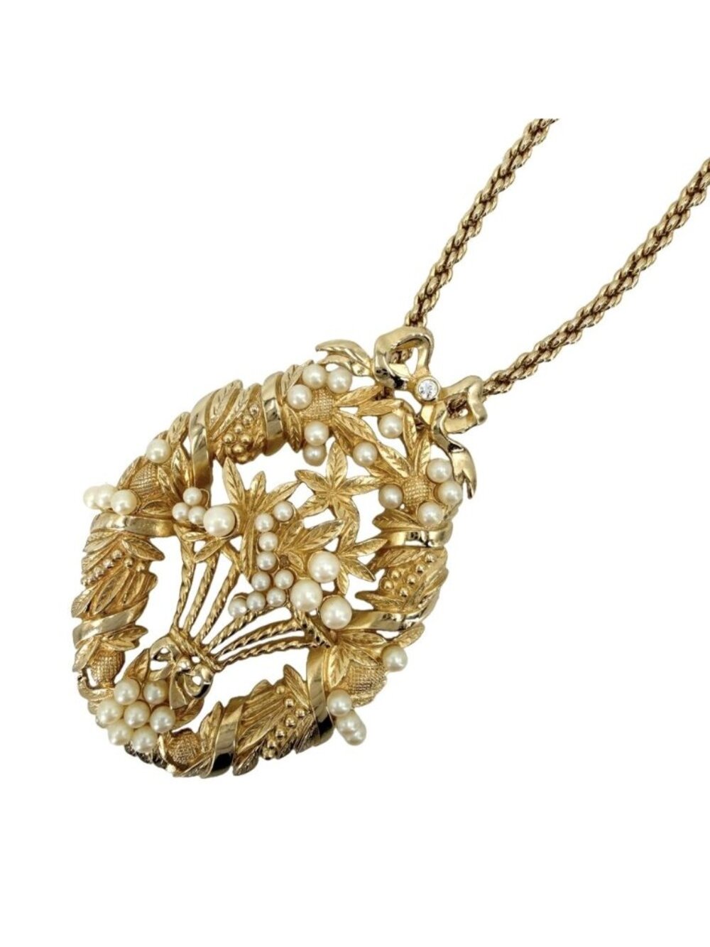 Dior Necklace Wreath Metal Faux Pearl Gold